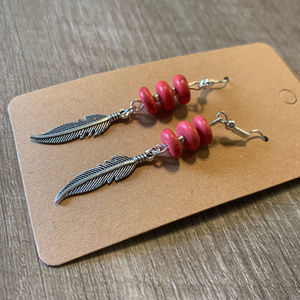 Beaded Feather Dangle Earrings